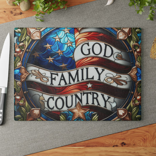 God, Family, Country, Faux Stained Glass, Glass Cutting Board
