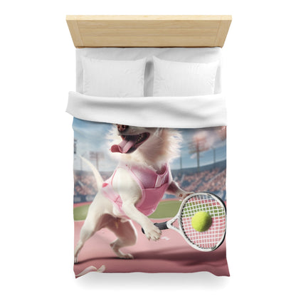 Chihuahua Tennis Ace: Dog Pink Outfit, Court Atheletic Sport Game - Microfiber Duvet Cover