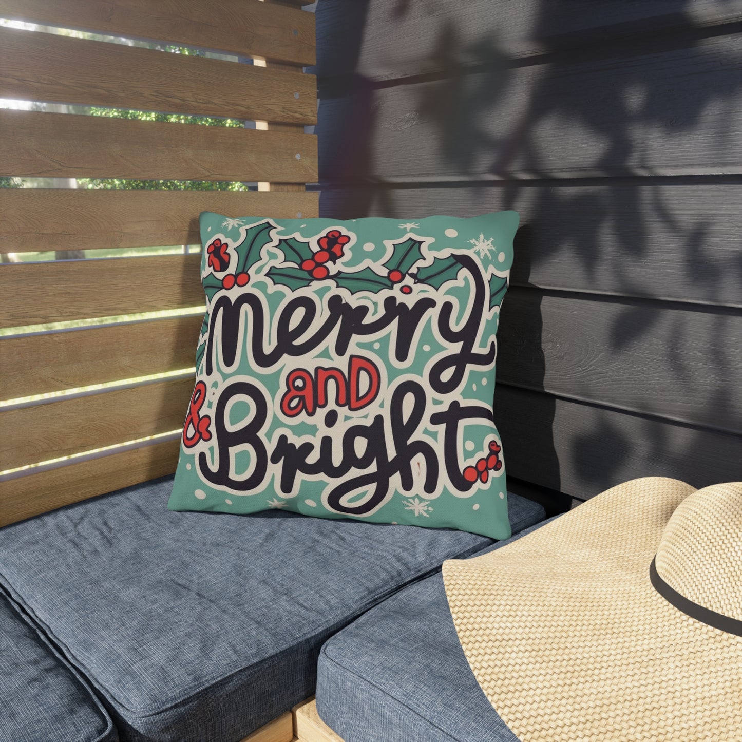 Merry and Bright Christmas Theme Holiday - Outdoor Pillows