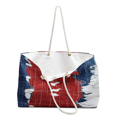 Rojo patriótico, blanco y azul: estilo denim desgastado, tela rasgada - Bolsa de fin de semana