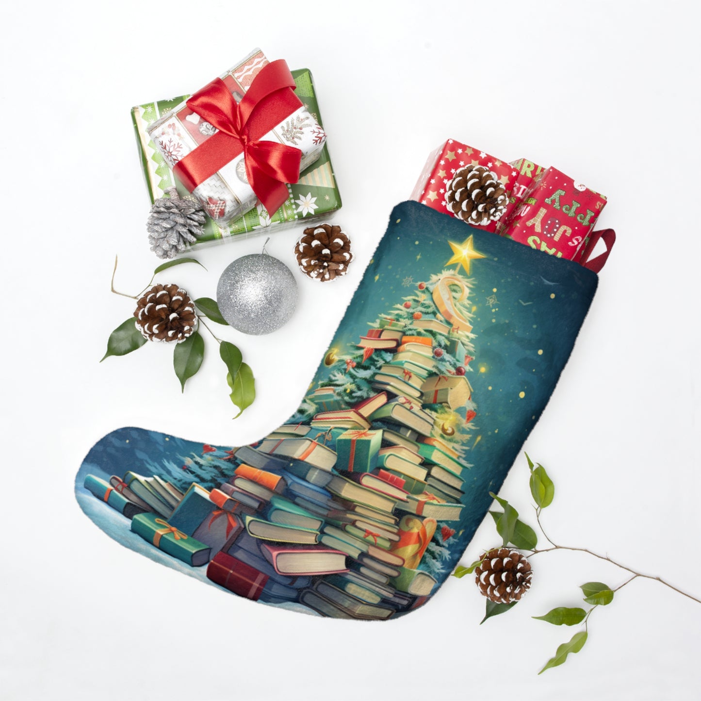 Book Worm Club Christmas Tree Seasonal Winter Holiday - Christmas Stockings