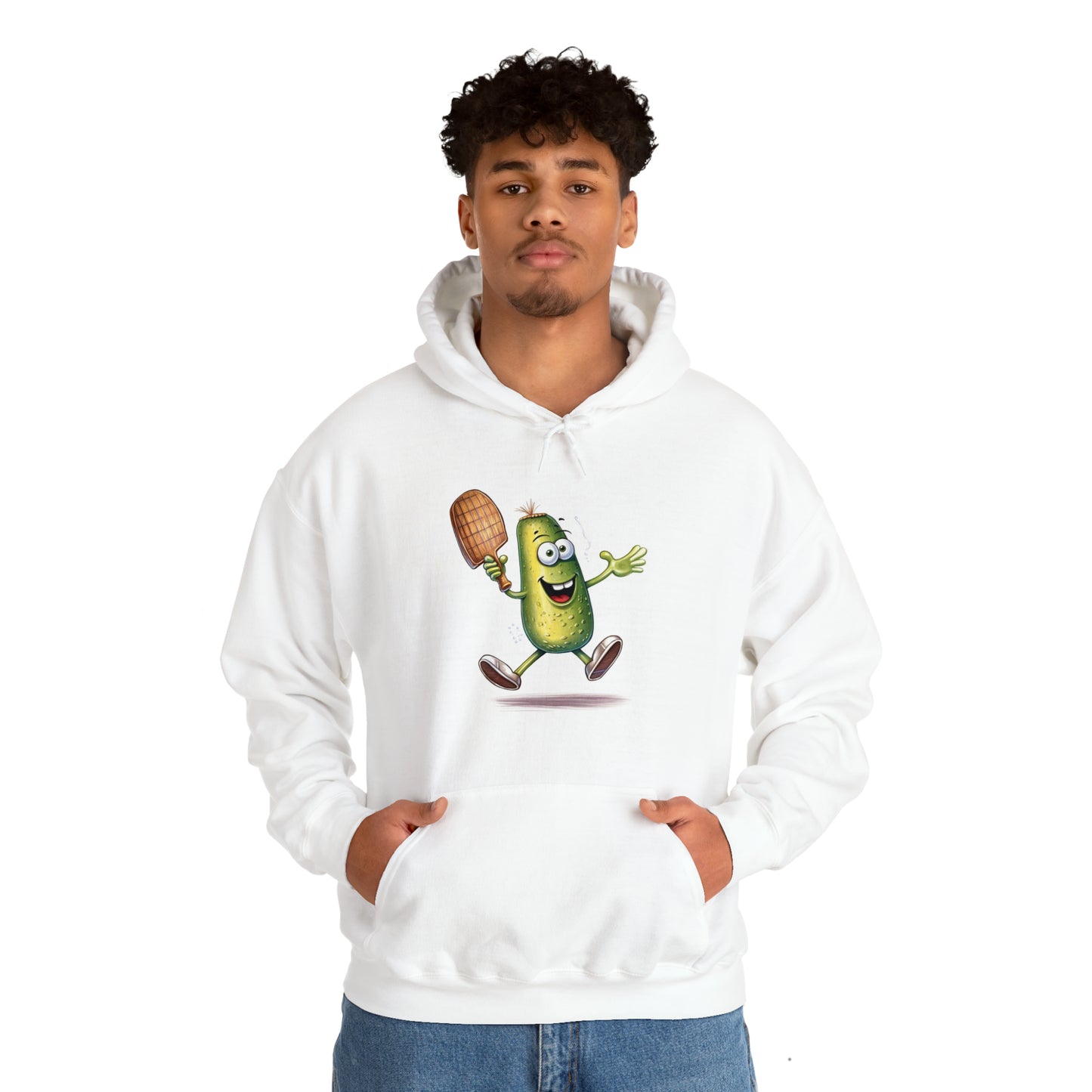 Pickle Player Action: Cartoon Swinging Pickleball Paddle - Sporty Charm - Unisex Heavy Blend™ Hooded Sweatshirt