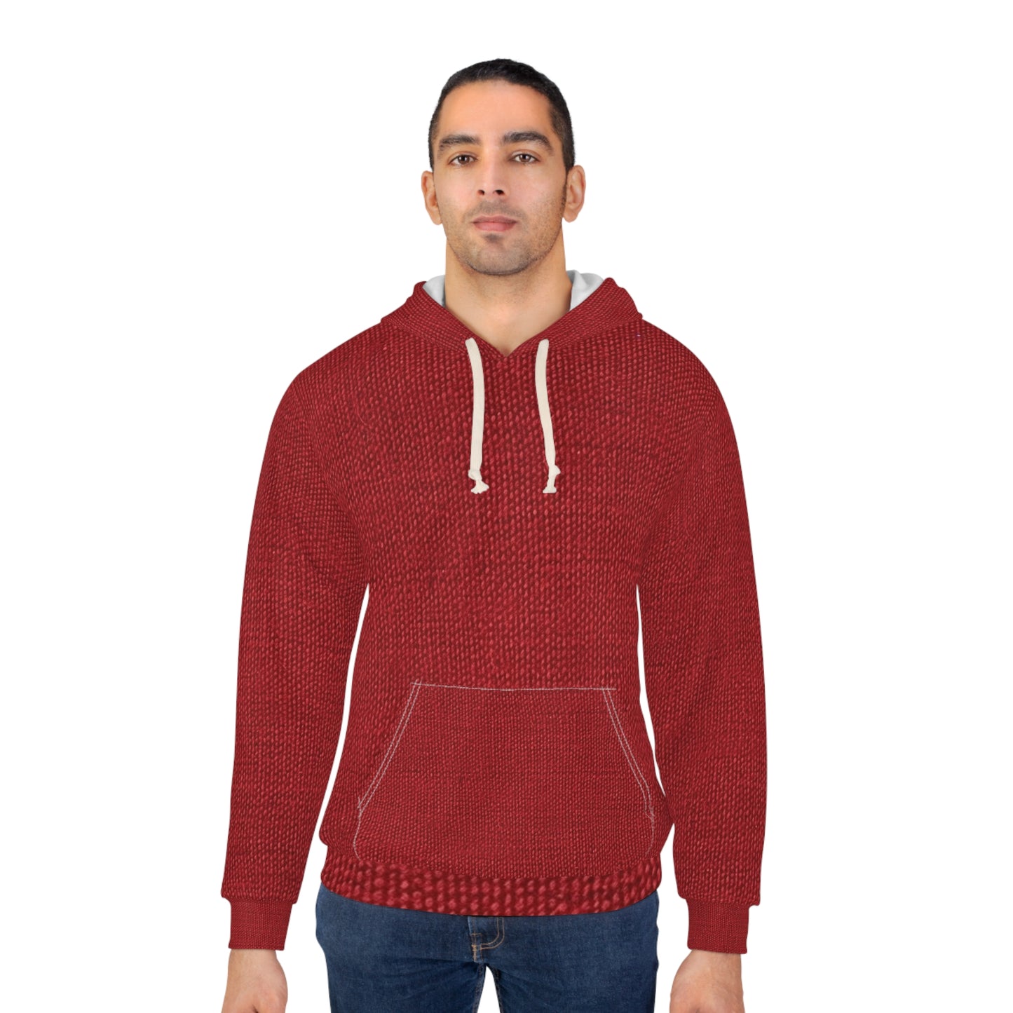 Rojo rubí atrevido: estilo de tela apasionado e inspirado en la mezclilla - Sudadera con capucha unisex (AOP)