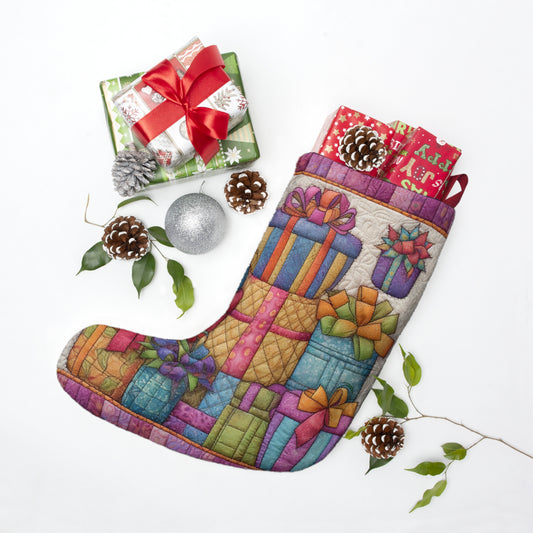 Farmhouse Quilt: Puffy Cotton Christmas Presents with Checkered Borders - Christmas Stockings