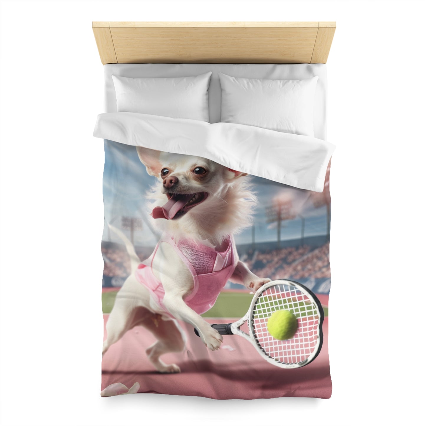 Chihuahua Tennis Ace: Dog Pink Outfit, Court Atheletic Sport Game - Microfiber Duvet Cover