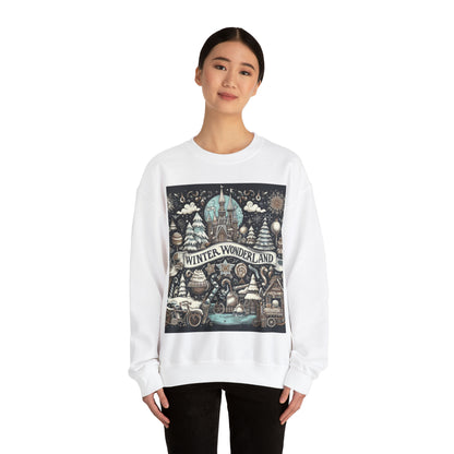 Winter Wonderland Enchantment: Nostalgic Christmas Snowscape with Majestic Castle and Festive - Unisex Heavy Blend™ Crewneck Sweatshirt