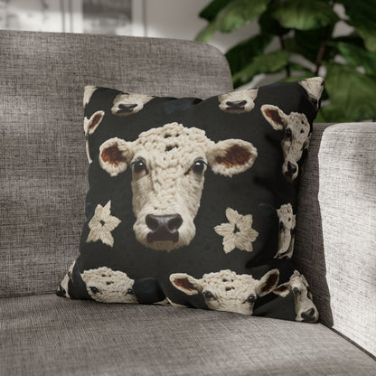 Crochet Cow Pattern Farm Animal Fabric Style - Spun Polyester Square Pillow Case