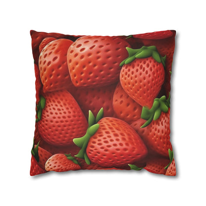 Garden Strawberries- Wild Sweet Gourmet - Farm Growing Ripe Red Fruit -Spun Polyester Square Pillow Case