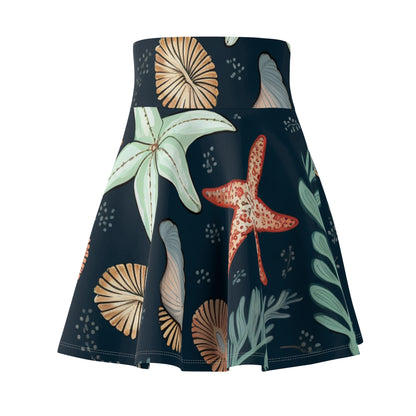 Seashells & Starfish Marine-Inspired Pattern Women's Skater Skirt (AOP)