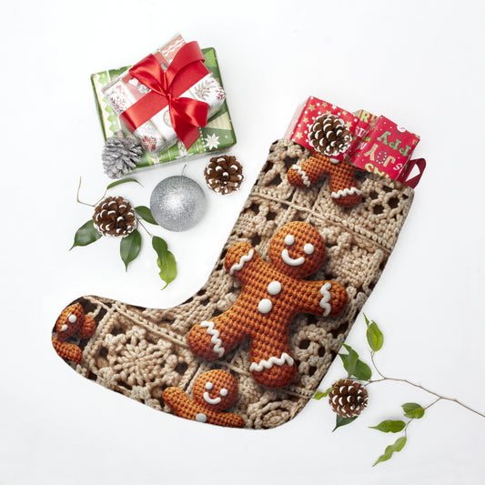 Rustic Gingerbread Delights: Christmas Crochet Gingerbread Men on Classic Beige Granny Squares - Christmas Stockings