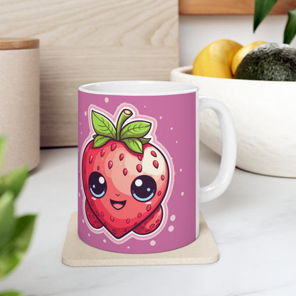 Kawaii Strawberry Adventure - Anime Classic Traditional Japanese Fruit - Otaku Artwork - Ceramic Mug 11oz