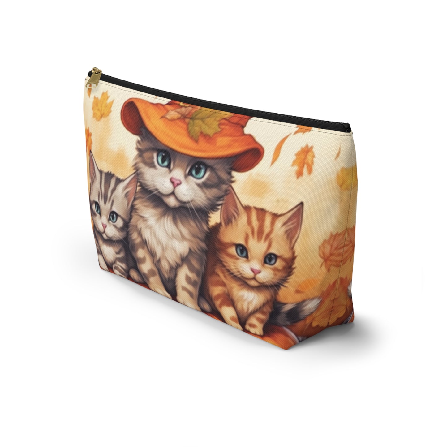 Kitty Cat Kittens Halloween - Cute Furries on Pumpkin - Festive Feline Decor - Accessory Pouch w T-bottom