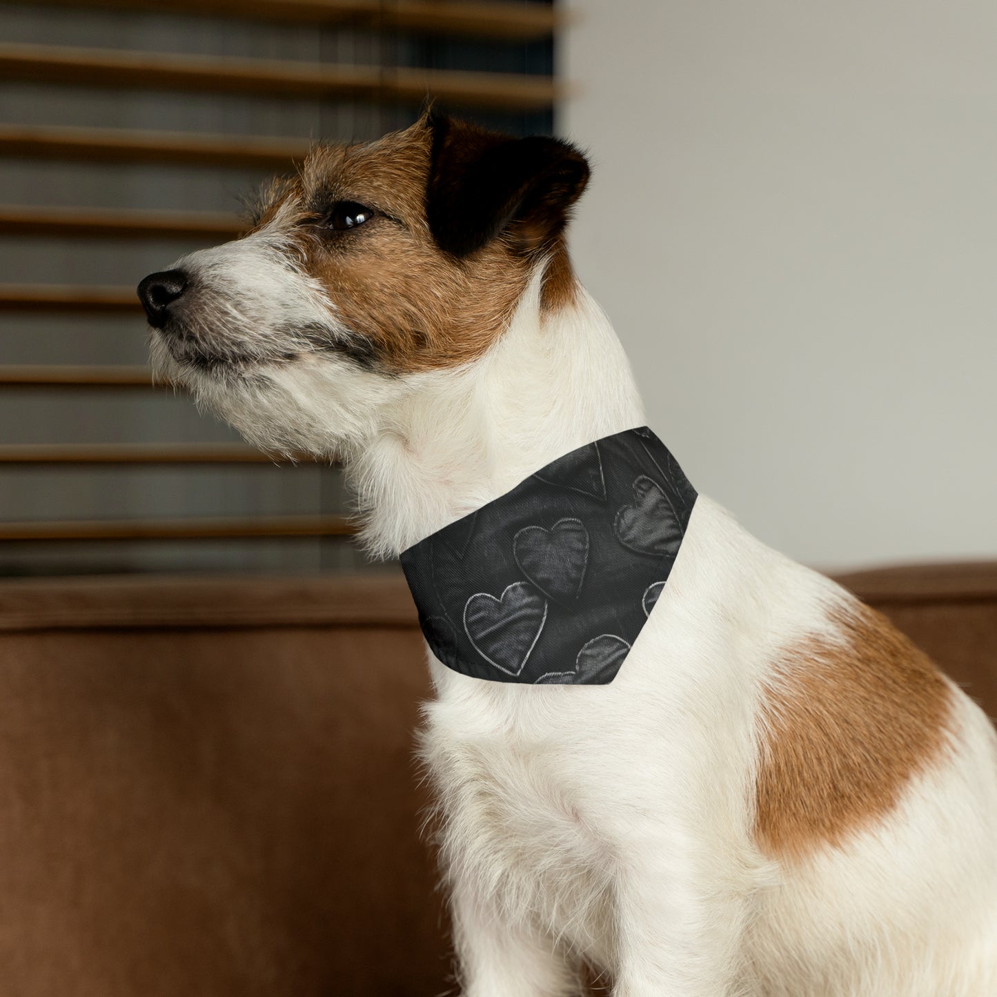 Black: Distressed Denim-Inspired Fabric Heart Embroidery Design - Dog & Pet Bandana Collar