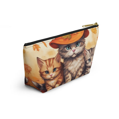 Kitty Cat Kittens Halloween - Cute Furries on Pumpkin - Festive Feline Decor - Accessory Pouch w T-bottom