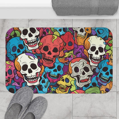 Patrón de cabeza de calavera de arco iris psicodélico, colores vibrantes - Alfombra de baño