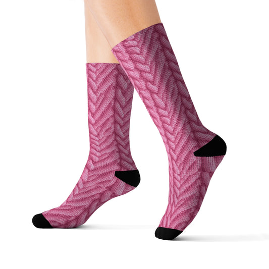 Blush Knit: Soft Hot Pink Palette Textured Fabric Design - Sublimation Socks