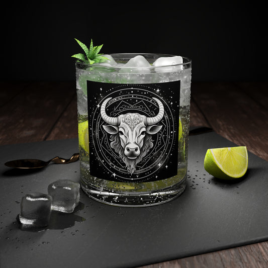 Taurus Zodiac - Bar Glass - Restaurant-Grade Clear Glass - Unique Black & White Design