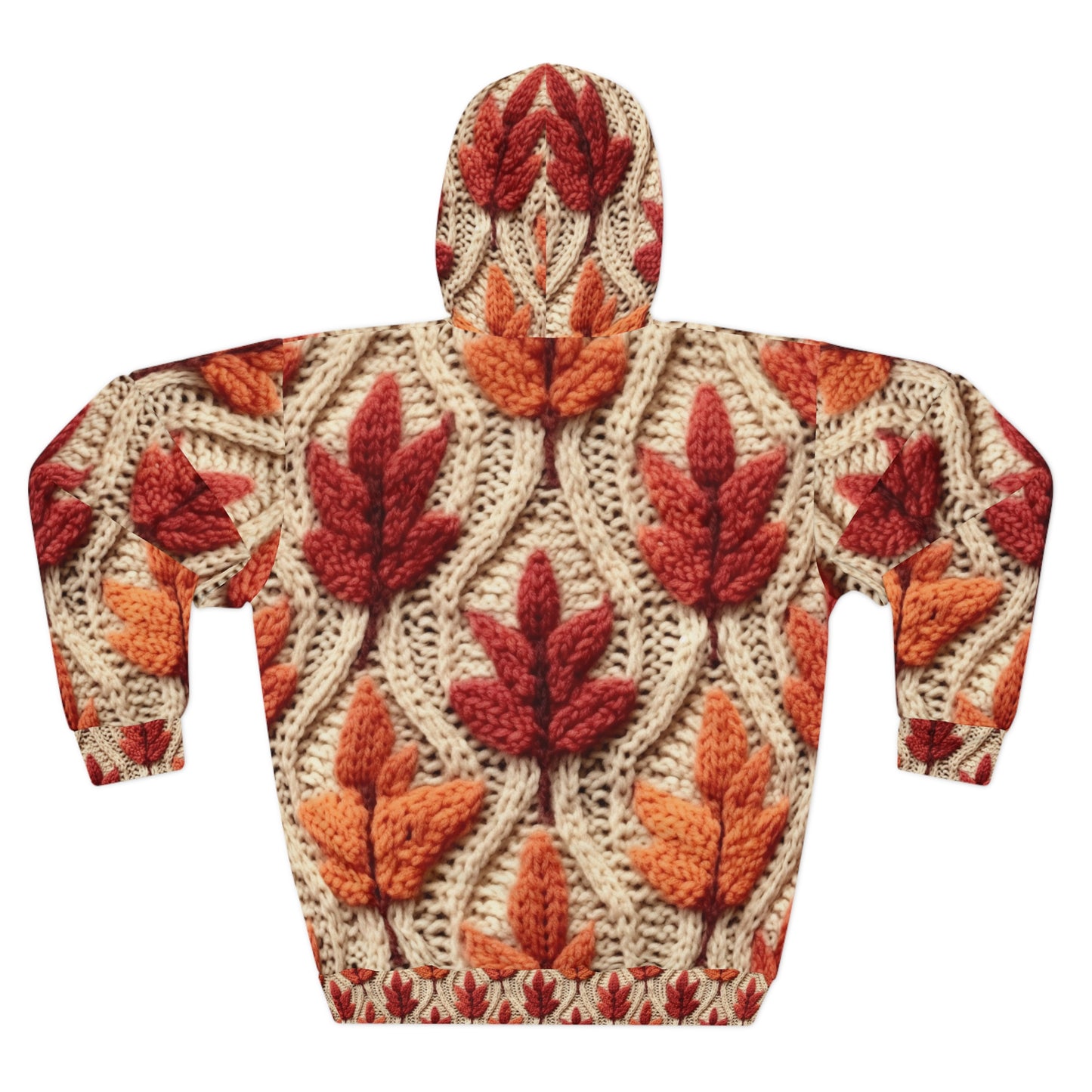 Crochet Fall Leaves: Harvest Rustic Design - Golden Browns -Woodland Maple Magic - Unisex Pullover Hoodie (AOP)