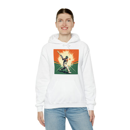 India Cricket Star: Batsman With Willow Bat, National Flag Style - Sport Game - Unisex Heavy Blend™ Hooded Sweatshirt