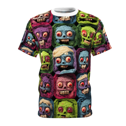 Zombie Crochet Halloween Spooky Holiday Festive Horror Living Dead - Unisex Cut & Sew Tee (AOP)