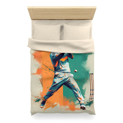 Cricket Batsman, Ball Strike, Indian Flag Color Background - Street Style - Microfiber Duvet Cover