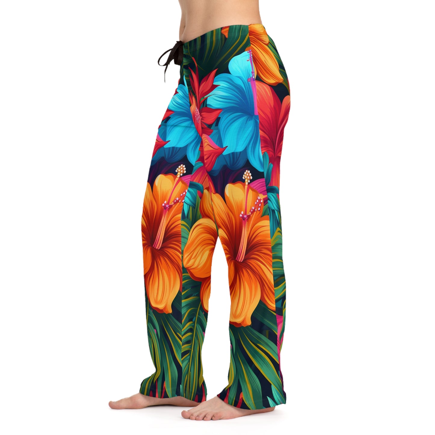 Pantalones de pijama para mujer con diseño de estampado floral tropical de inspiración hawaiana (AOP) 