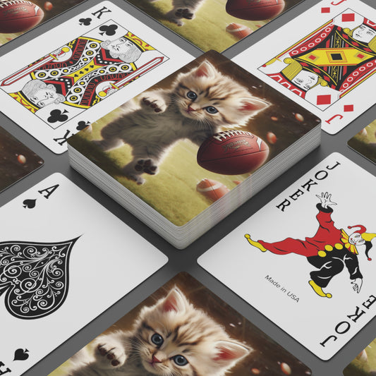 Football Kitty Fantasy: Feline Cat American Sport Quarterback - Poker Cards