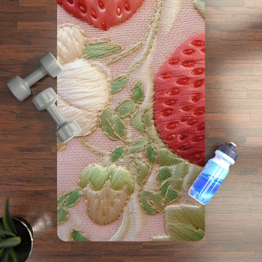 Red Berry Strawberries - Embroid Fruit - Healthy Crop Feast Food Design - Rubber Yoga Mat