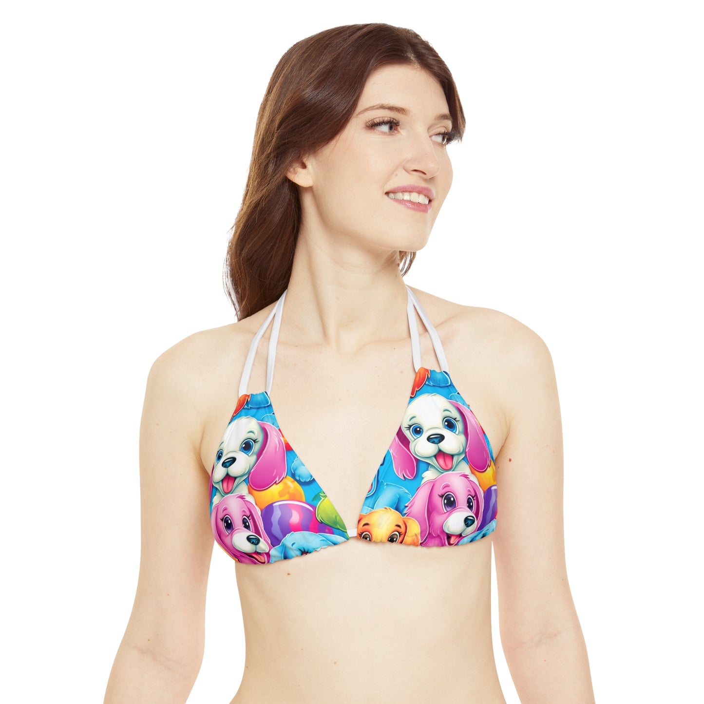 Happy Puppy & Dog Design - Vivid and Eye-Catching - Strappy Bikini Set (AOP)