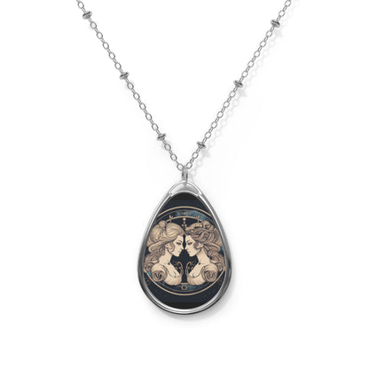 Duality of Gemini - Expressive Twins Zodiac Astrology - Oval Necklace