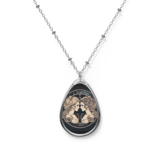 Duality of Gemini - Expressive Twins Zodiac Astrology - Oval Necklace