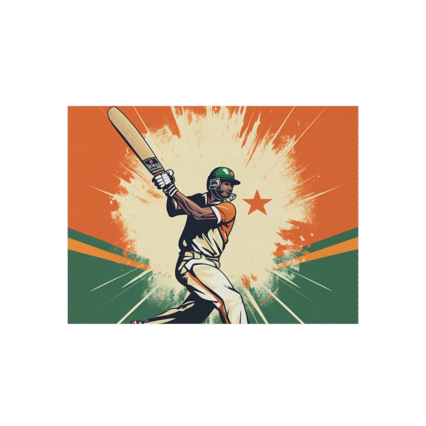 India Cricket Star: Batsman With Willow Bat, National Flag Style - Sport Game - Outdoor Rug