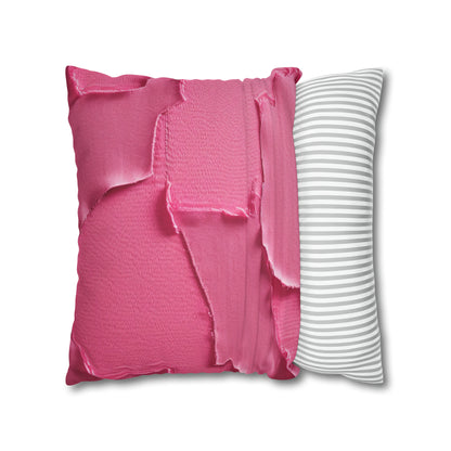 Distressed Neon Pink: Edgy, Ripped Denim-Inspired Doll Fabric - Spun Polyester Square Pillow Case