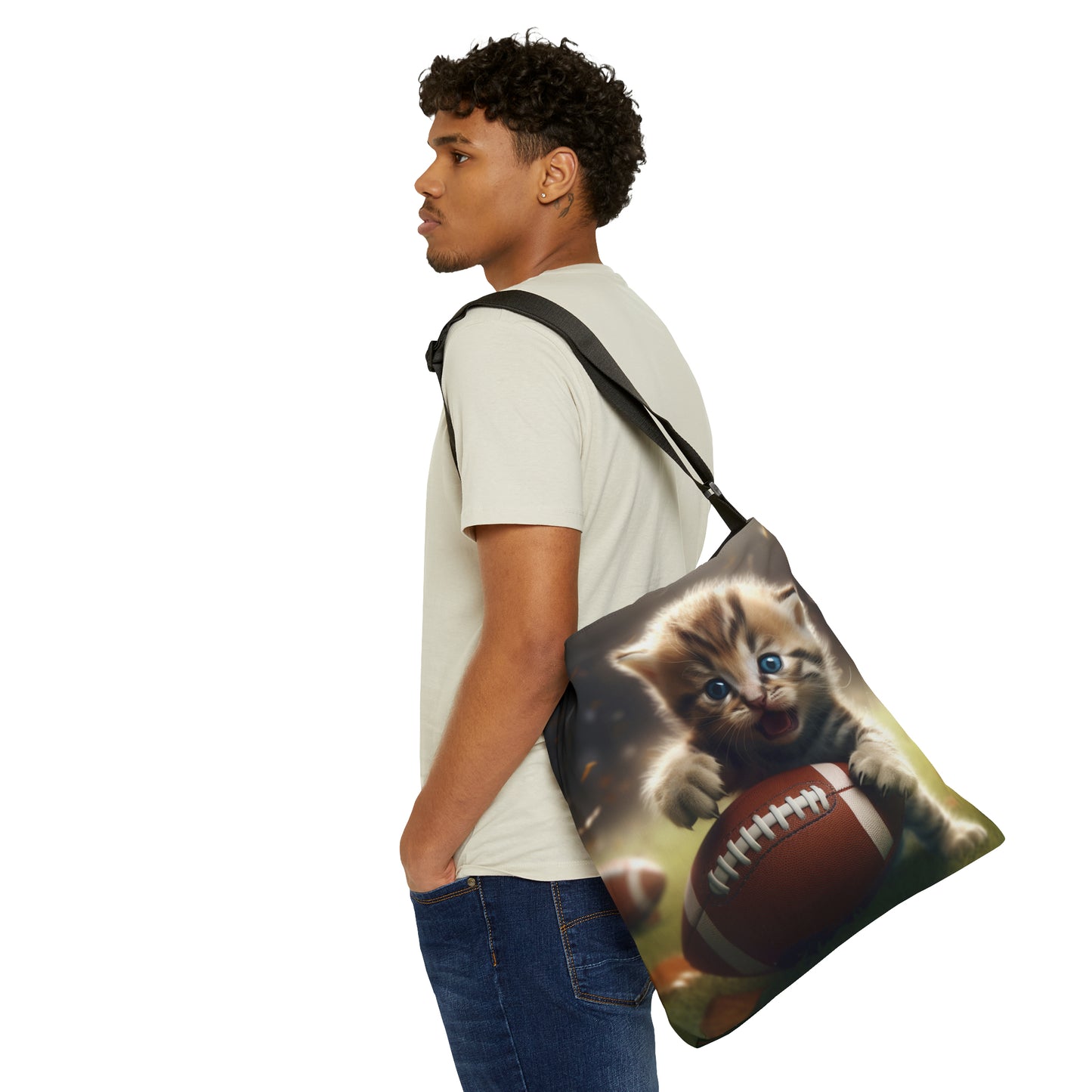 Football Kitten Touchdown: Tabby's Winning Play Sport Game - Adjustable Tote Bag (AOP)