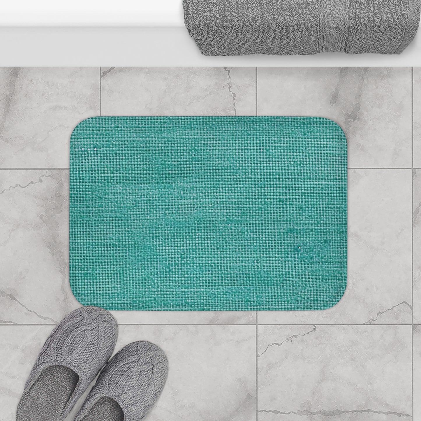 Diseño de tela vaquera color turquesa menta de calidad, material elegante - Alfombra de baño