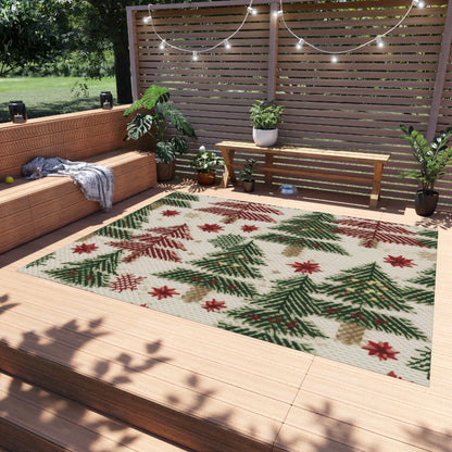 Embroidered Christmas Winter, Festive Holiday Stitching, Classic Seasonal Design - Outdoor Rug