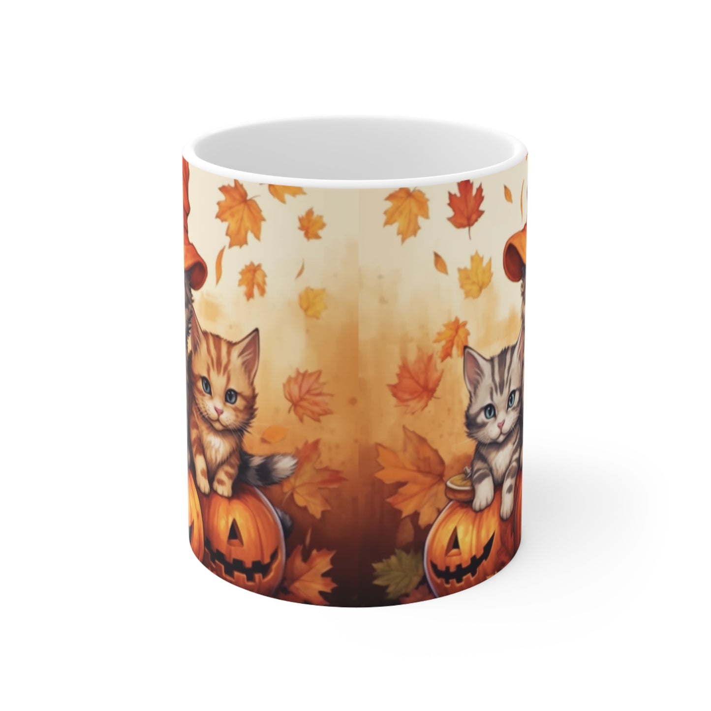 Kitty Cat Kittens Halloween - Lindos Furries en Calabaza - Decoración felina festiva - Taza de cerámica 11oz 