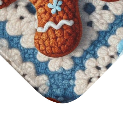 Winter Cheer: Charming Crocheted Gingerbread Christmas Friends Adorned with Snowy Hats and Sweet Smiles - Bath Mat