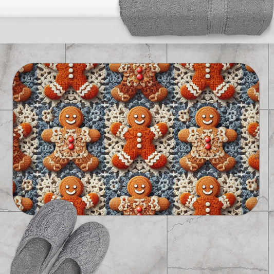 Gingerbread Joy: Whimsical Crocheted Gingerbread Men Pattern with Festive Christmas Accents - Bath Mat