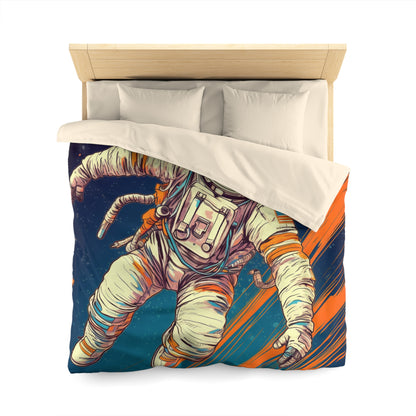 Astronauta retro en galaxia - Arte estilo años 70 - Funda nórdica de microfibra