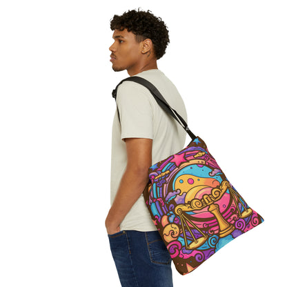 Cosmic Libra - Trippy Psychedelic Cartoon Art Zodiac Sign - Adjustable Tote Bag (AOP)