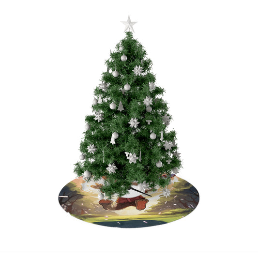 Disc Golf Rabbit: Bunny Aiming Frisbee for Basket Chain - Christmas Tree Skirts