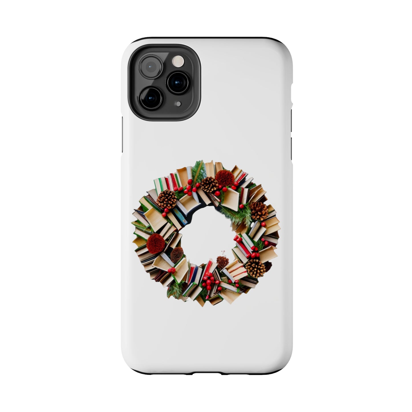 Holiday Book Wreath: Festive Literary Book Lover & Christmas Pinecone Arrangement - Tough Phone Cases