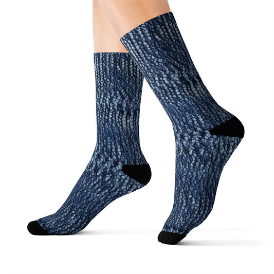 Indigo blue jean Denim Design Pattern Style - Sublimation Socks