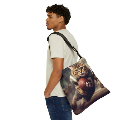 Football Field Felines: Kitty Cats in Sport Tackling Scoring Game Position - Adjustable Tote Bag (AOP)