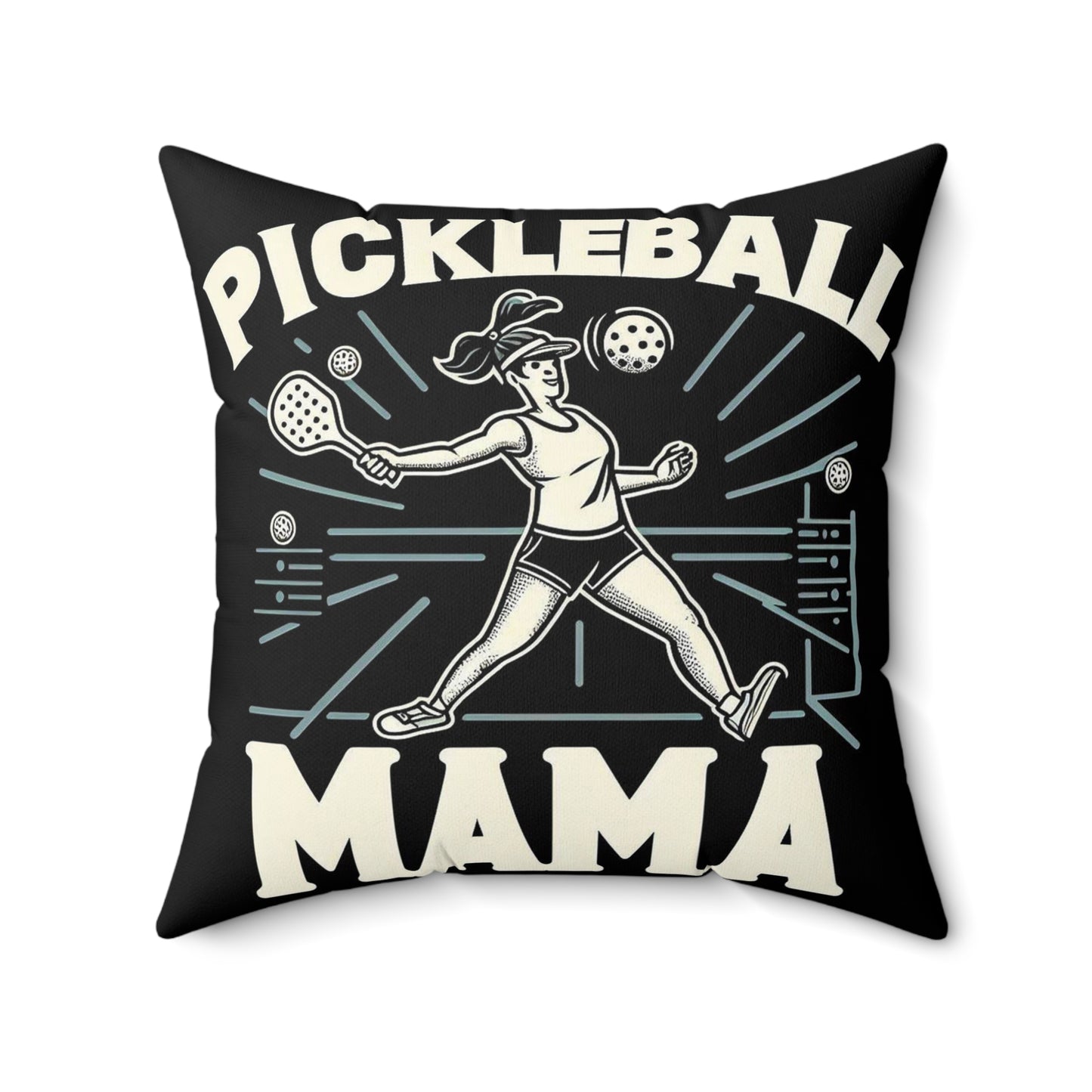 Pickleball Mama - Moms, Sporty Graphic, Pickleball Enthusiast Design - Spun Polyester Square Pillow