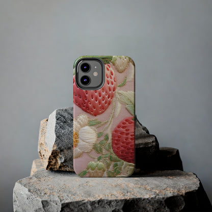 Red Berry Strawberries - Embroid Fruit - Healthy Crop Feast Food Design - Tough Phone Cases