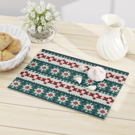 Christmas Knit Crochet Holiday, Festive Yuletide Pattern, Winter Season - Cutting Board
