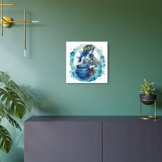 Artistic Aquarius Zodiac - Watercolor Water-Bearer Depiction - Metal Art Sign