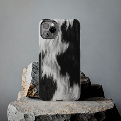 Cowhide on Hair Leather - Black and White - Designer Style - Tough Phone Cases